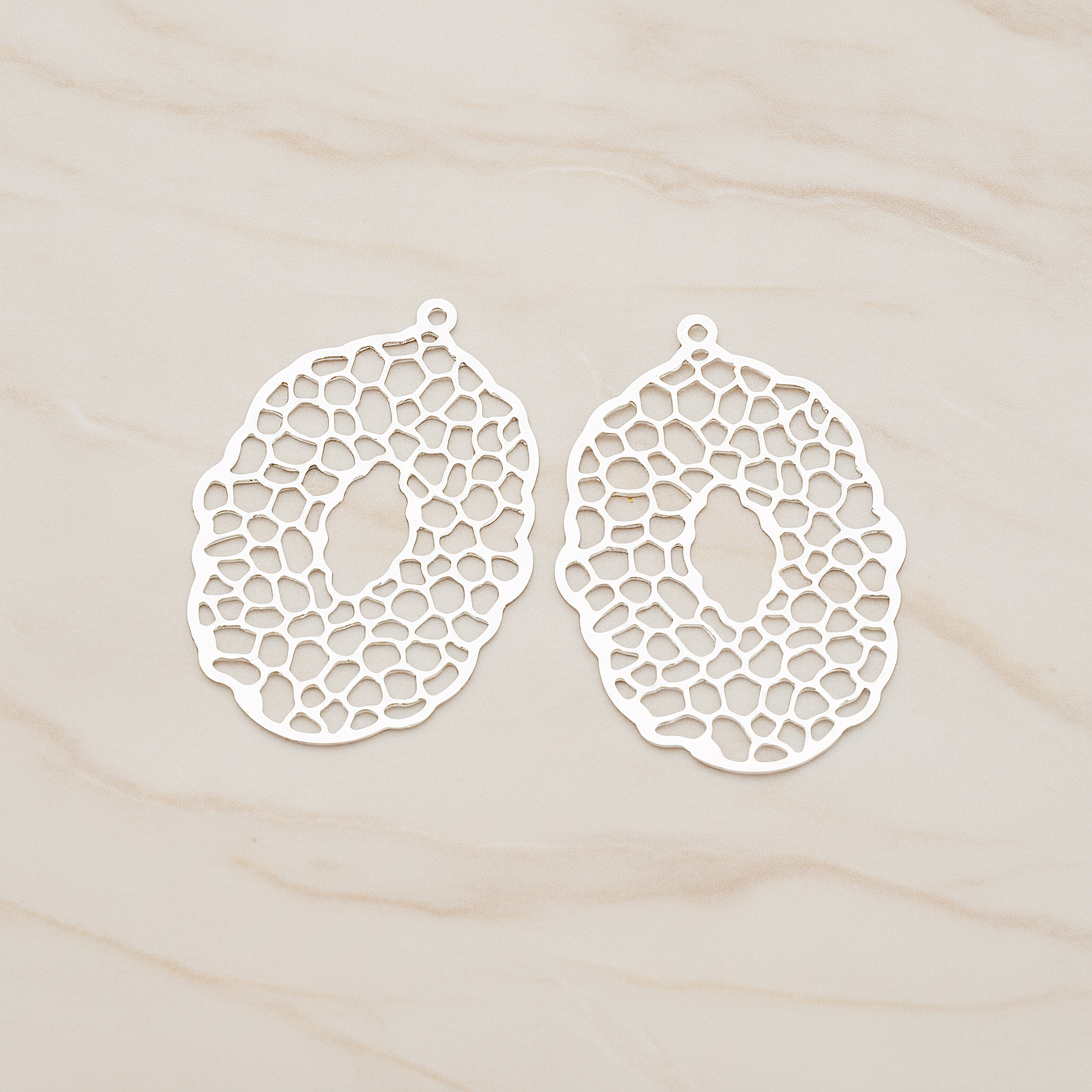 Filigree Oval Pendant, 2 Pc on warm marble background (PD.206)