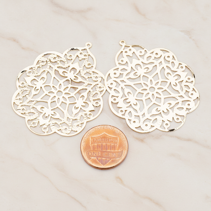 SMALL Gothic Filigree Pendant, 2 Pc on warm marble background (PD.209-01)
