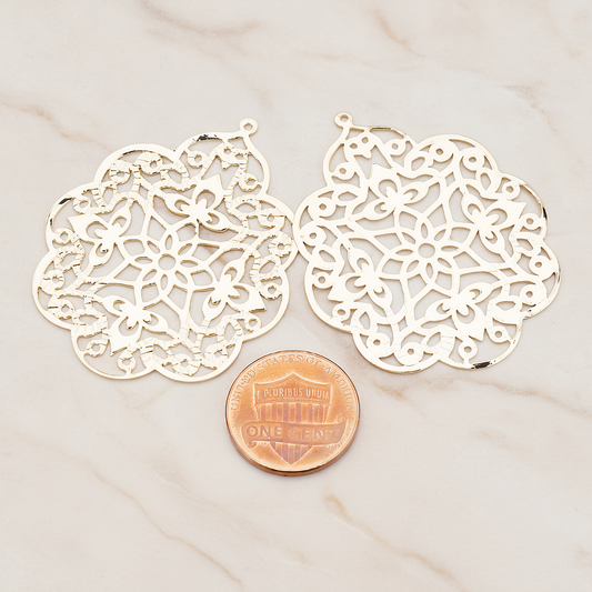 SMALL Gothic Filigree Pendant, 2 Pc on warm marble background (PD.209-01)