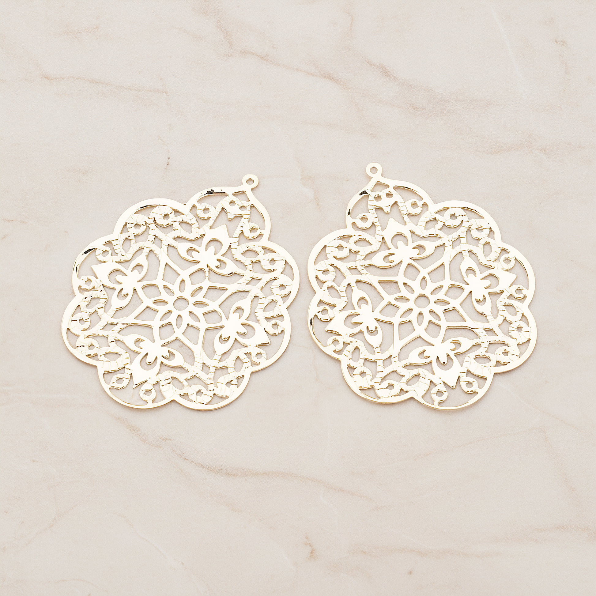 SMALL Gothic Filigree Pendant, 2 Pc on warm marble background (PD.209-01)
