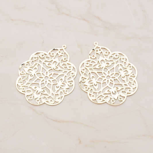 SMALL Gothic Filigree Pendant, 2 Pc on warm marble background (PD.209-01)