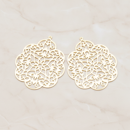 SMALL Gothic Filigree Pendant, 2 Pc on warm marble background (PD.209-01)