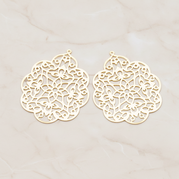SMALL Gothic Filigree Pendant, 2 Pc on warm marble background (PD.209-01)
