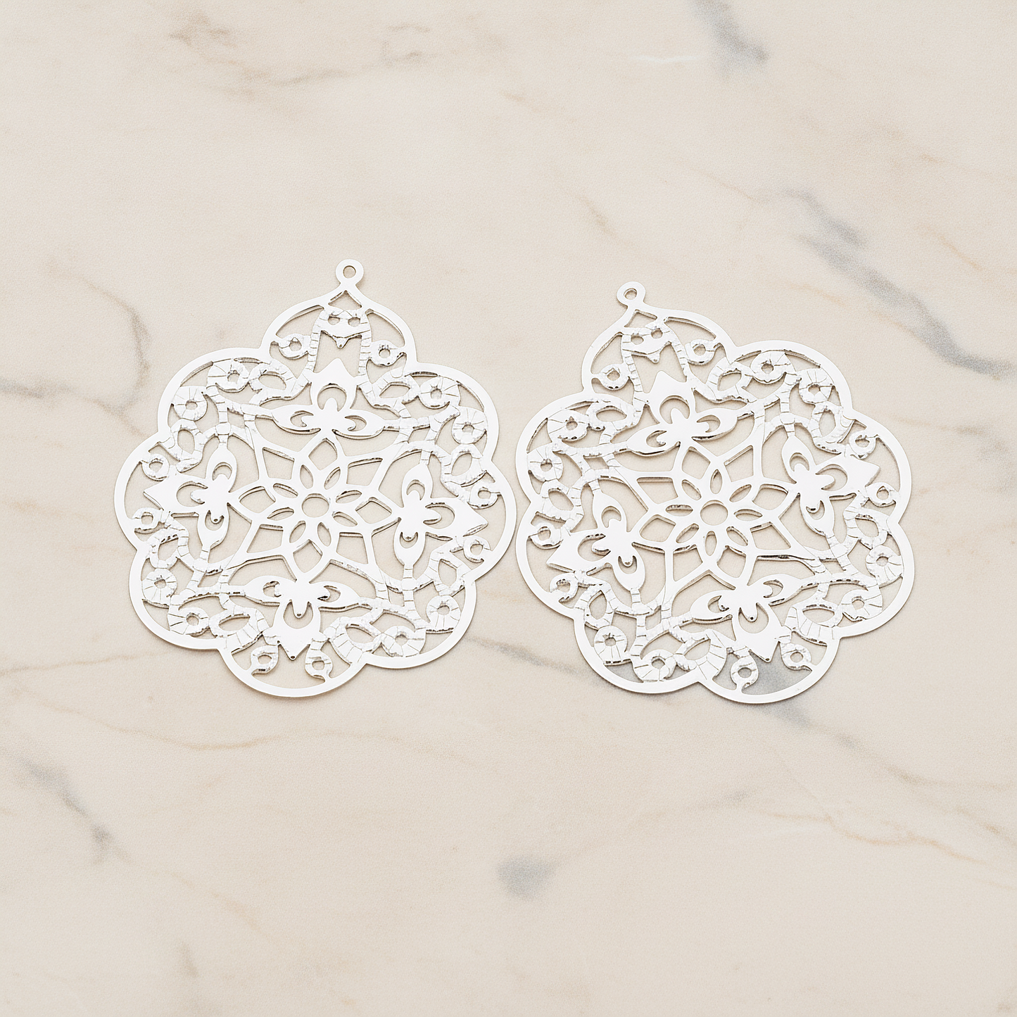 SMALL Gothic Filigree Pendant, 2 Pc on warm marble background (PD.209-01)