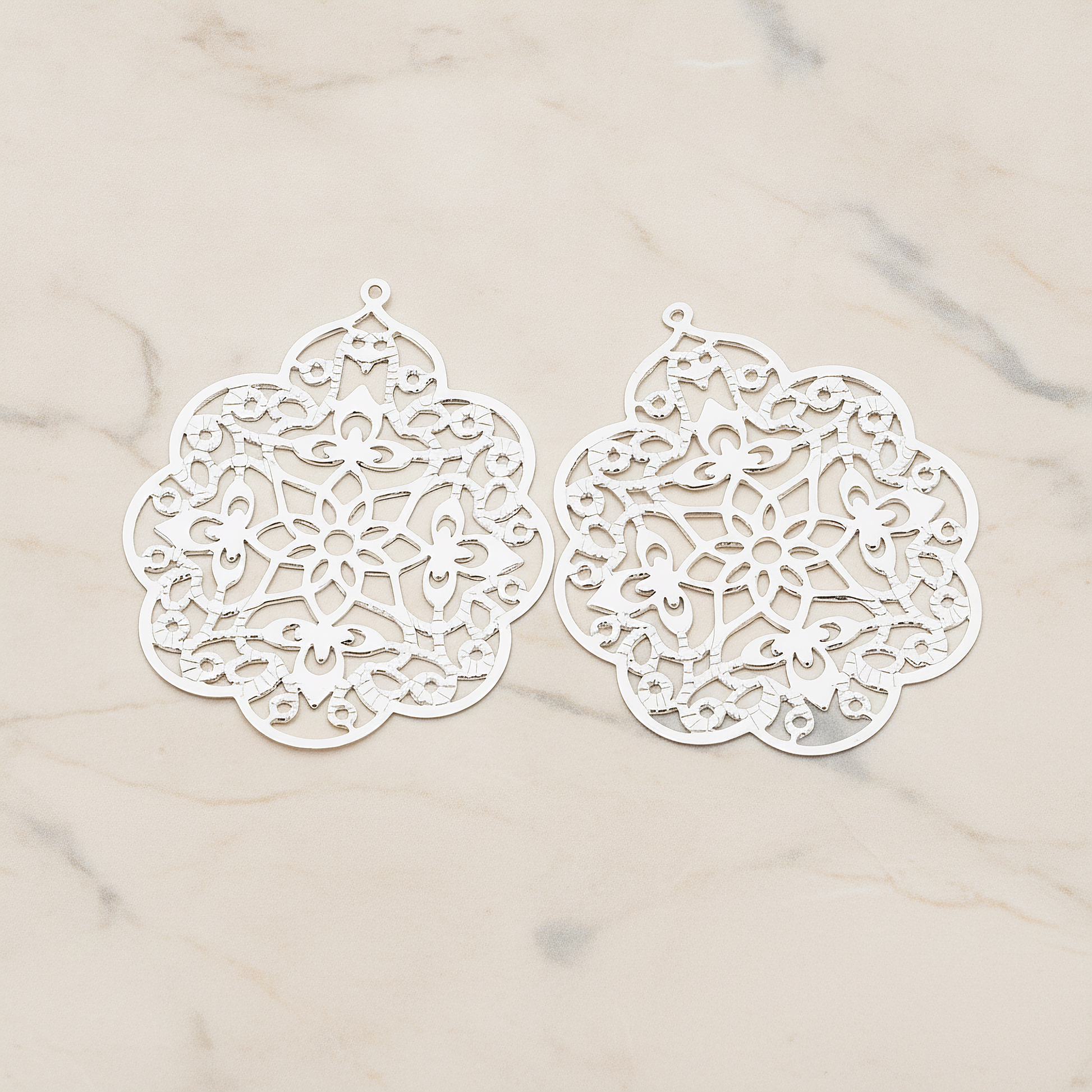 SMALL Gothic Filigree Pendant, 2 Pc on warm marble background (PD.209-01)