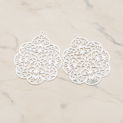 SMALL Gothic Filigree Pendant, 2 Pc on warm marble background (PD.209-01)