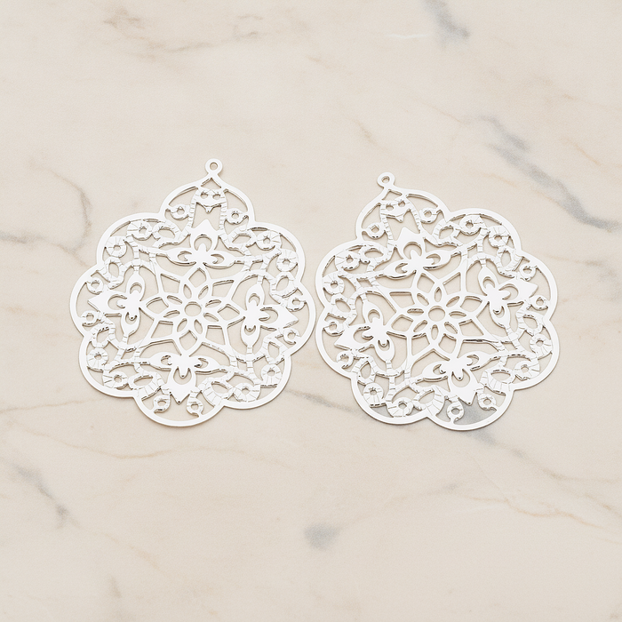 SMALL Gothic Filigree Pendant, 2 Pc on warm marble background (PD.209-01)