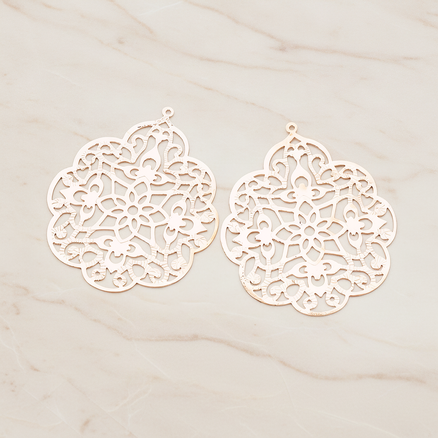 SMALL Gothic Filigree Pendant, 2 Pc on warm marble background (PD.209-01)