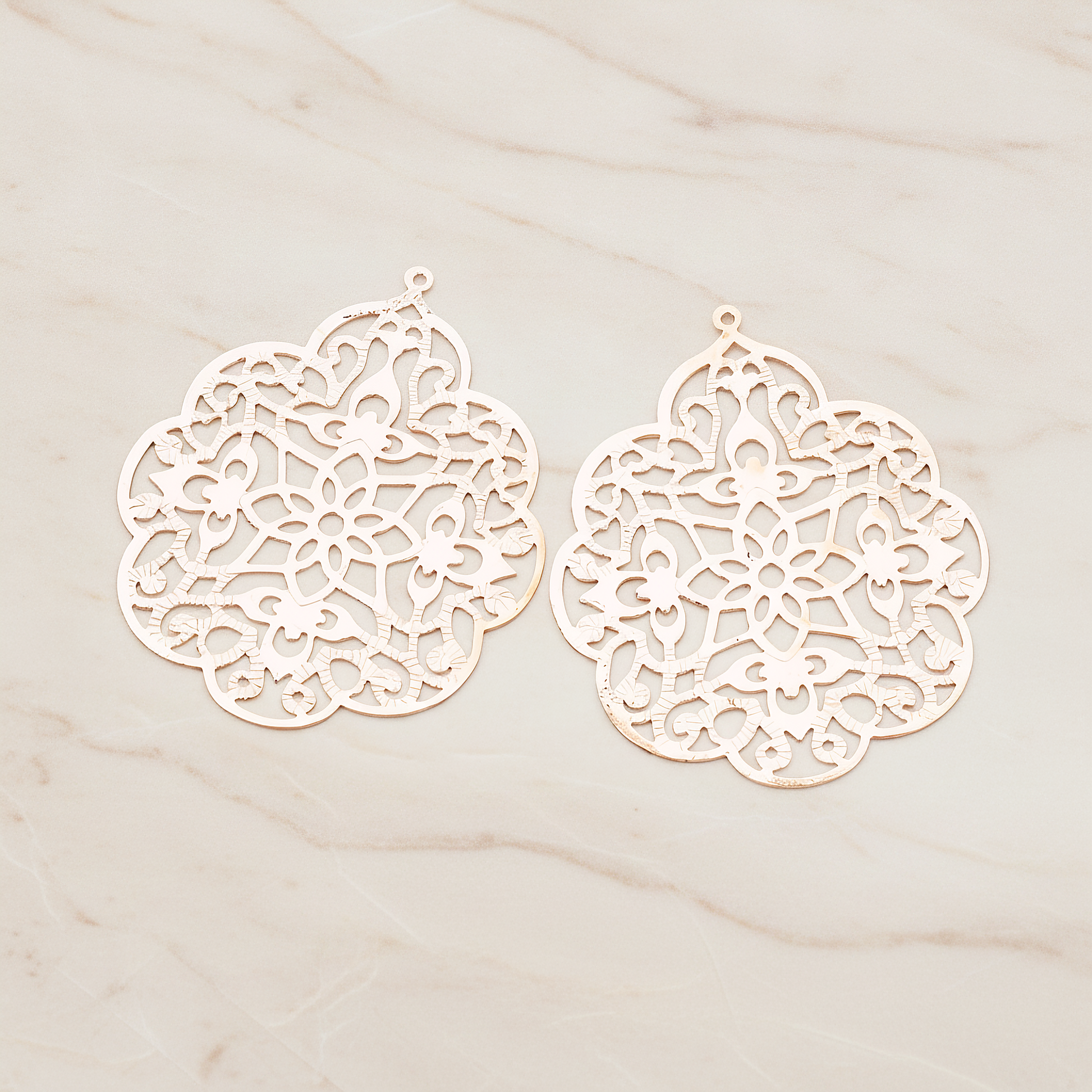 SMALL Gothic Filigree Pendant, 2 Pc on warm marble background (PD.209-01)