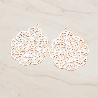 SMALL Gothic Filigree Pendant, 2 Pc on warm marble background (PD.209-01)