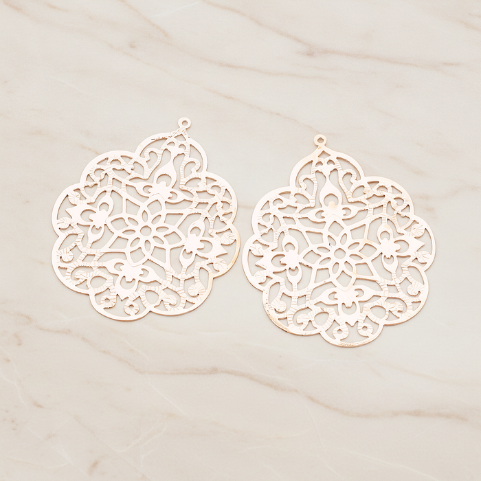 SMALL Gothic Filigree Pendant, 2 Pc on warm marble background (PD.209-01)