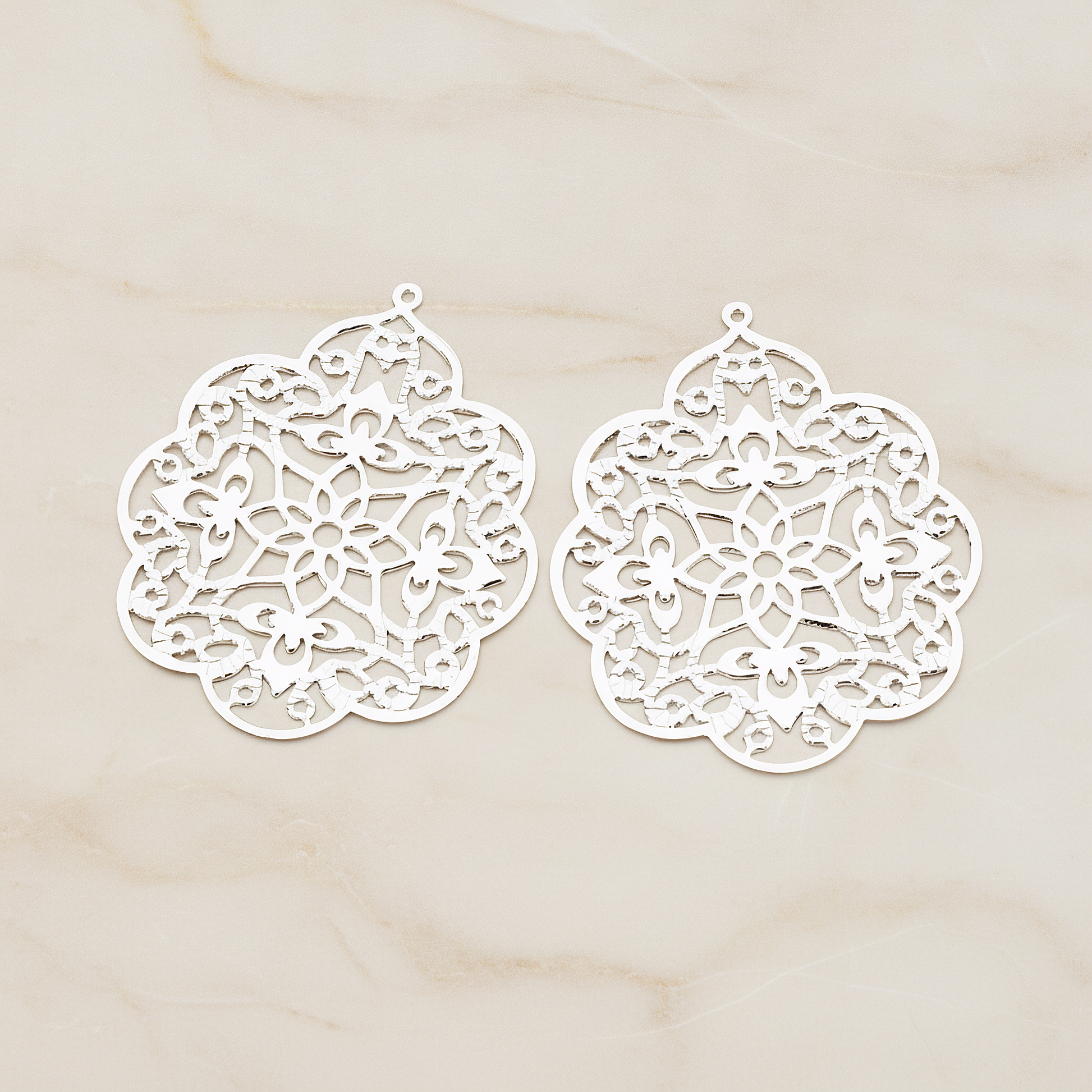 SMALL Gothic Filigree Pendant, 2 Pc on warm marble background (PD.209-01)