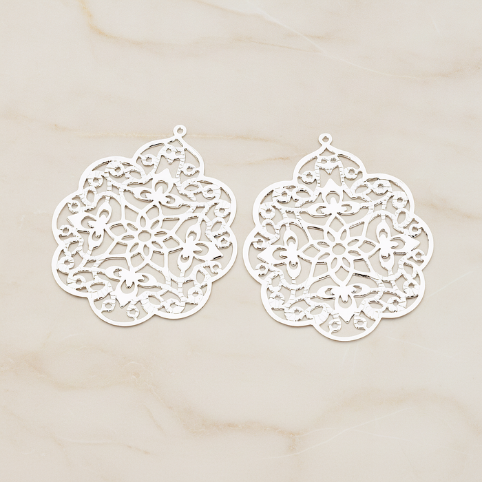 SMALL Gothic Filigree Pendant, 2 Pc on warm marble background (PD.209-01)