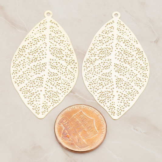 SMALL Filigree Leaf Pendant, 2 Pc on warm marble background (PD.216-01)