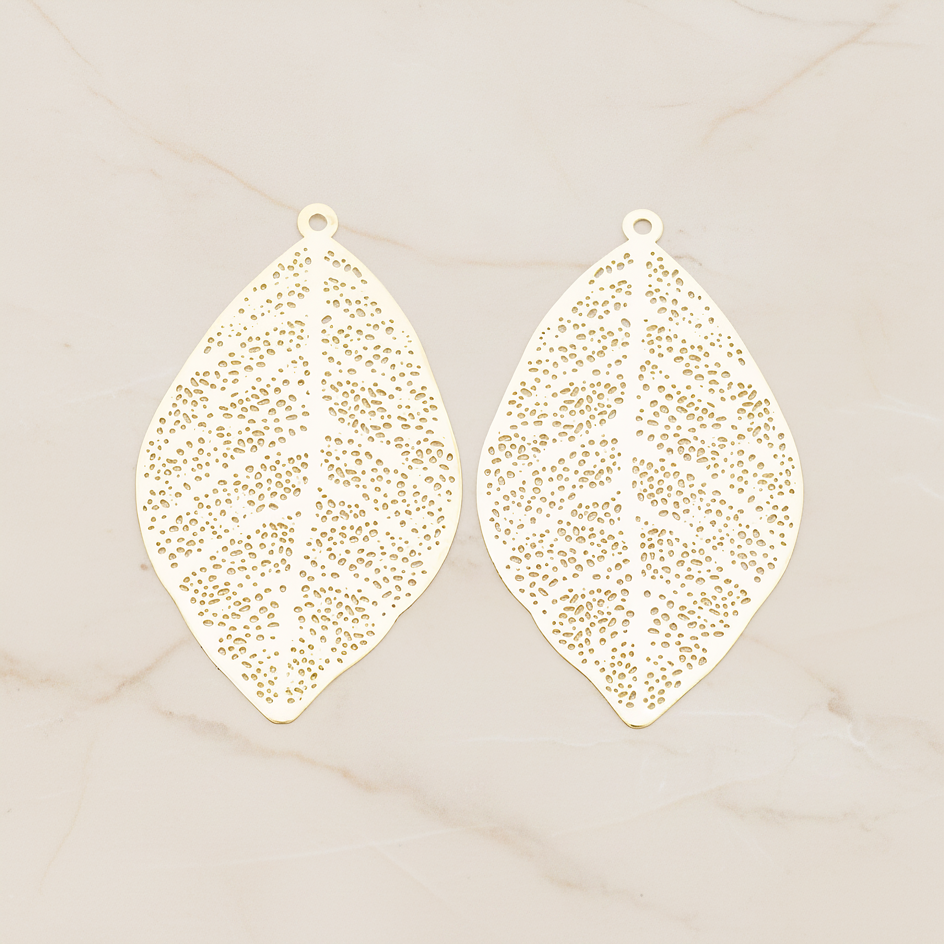 SMALL Filigree Leaf Pendant, 2 Pc on warm marble background (PD.216-01)