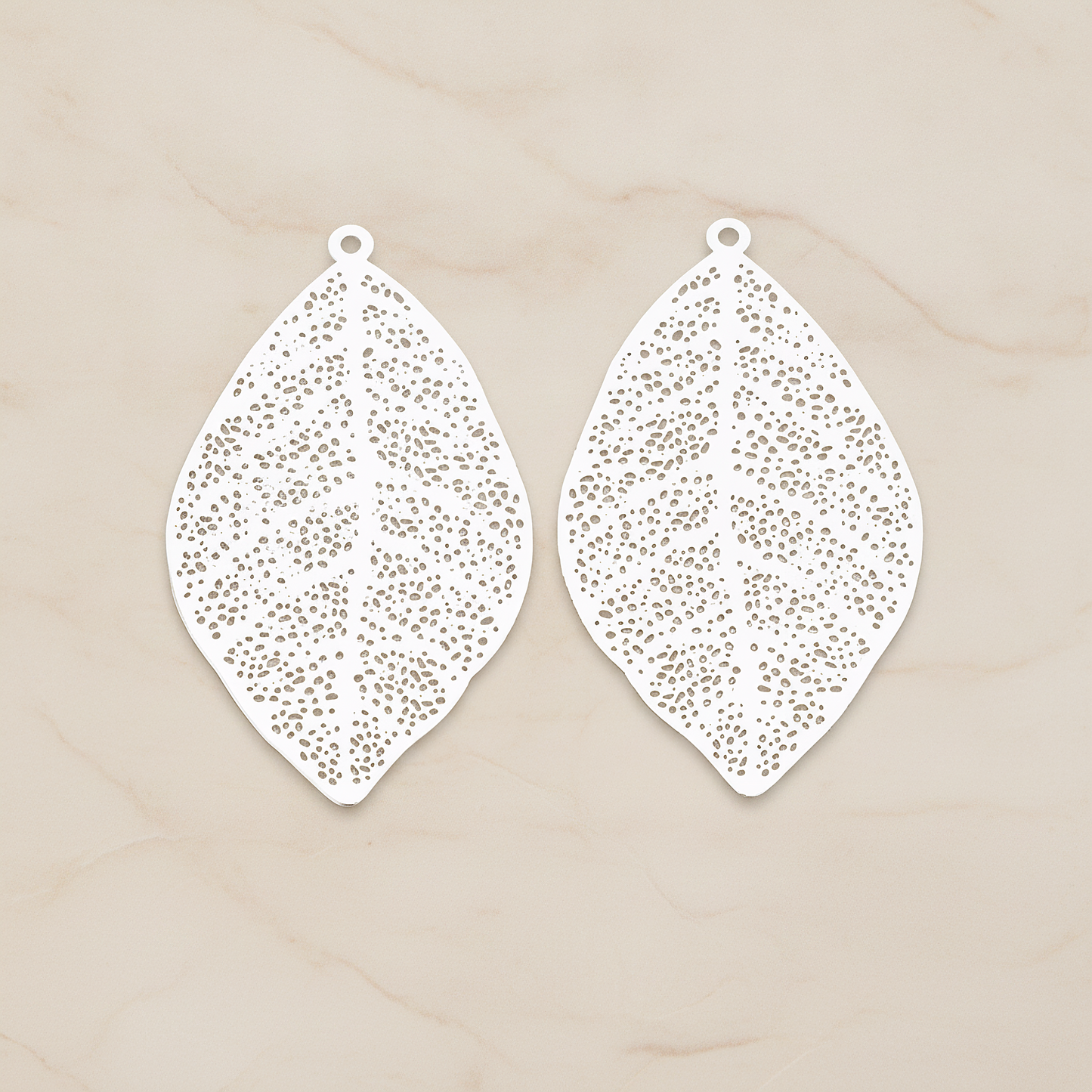 SMALL Filigree Leaf Pendant, 2 Pc on warm marble background (PD.216-01)