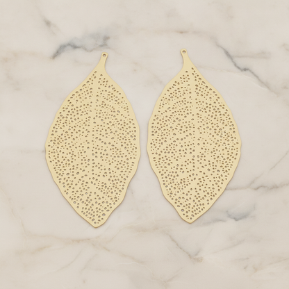 LARGE Filigree Leaf Pendant, 2 Pc on warm marble background (PD.216-02)