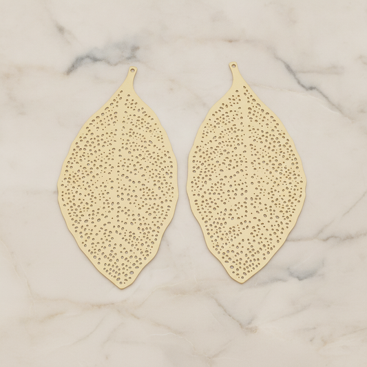 LARGE Filigree Leaf Pendant, 2 Pc on warm marble background (PD.216-02)