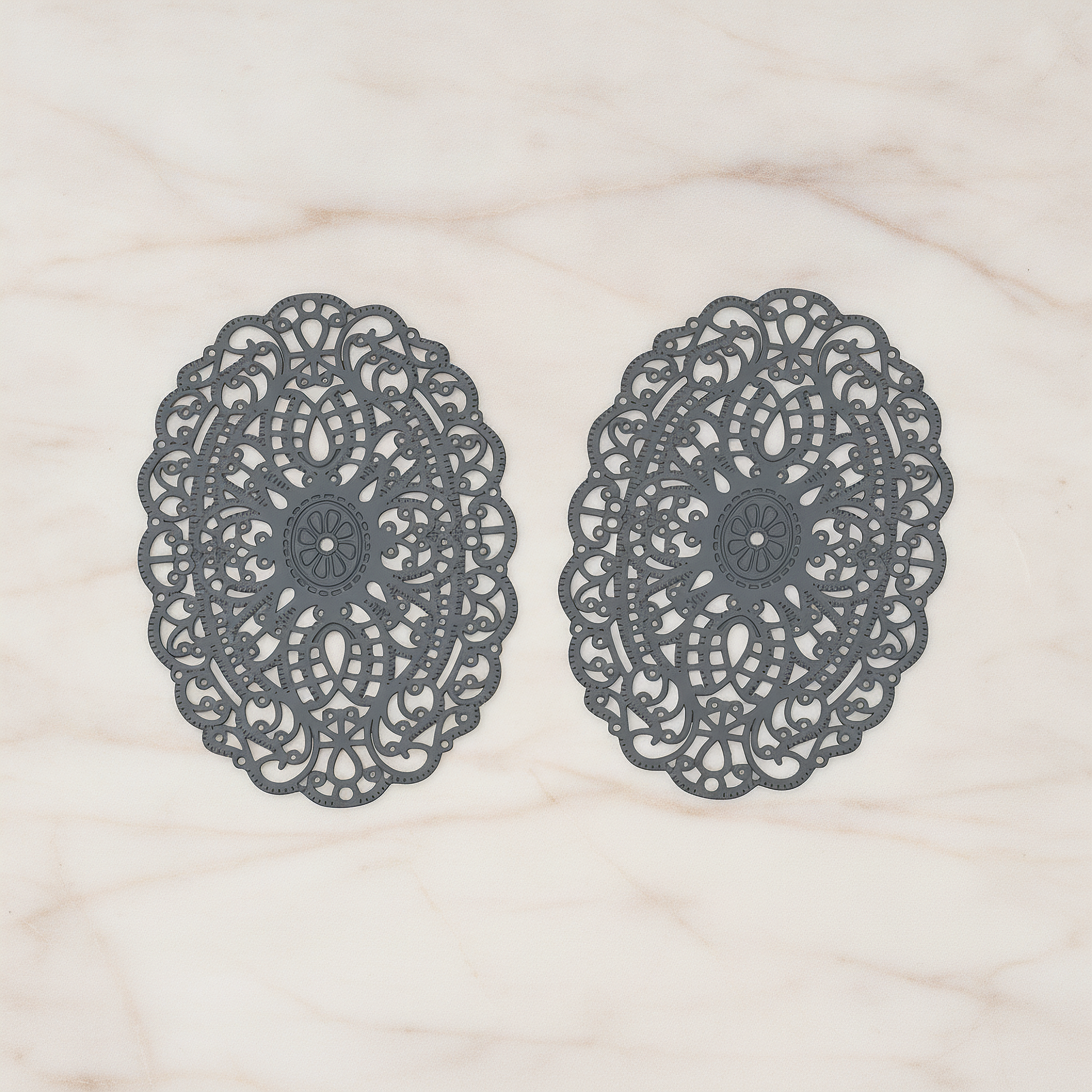 Vintage Gothic Filigree Oval Finding Pendant, 2 Pc on warm marble background (PD.223)
