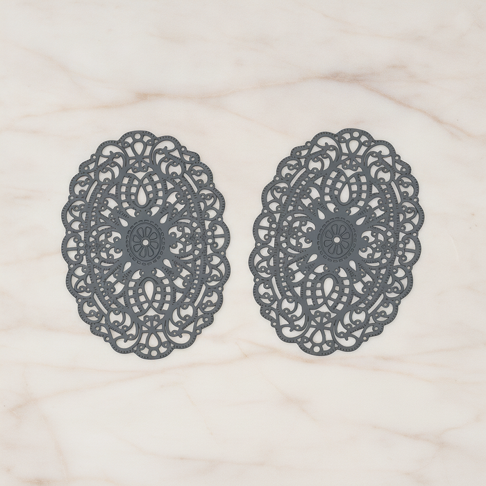 Vintage Gothic Filigree Oval Finding Pendant, 2 Pc on warm marble background (PD.223)