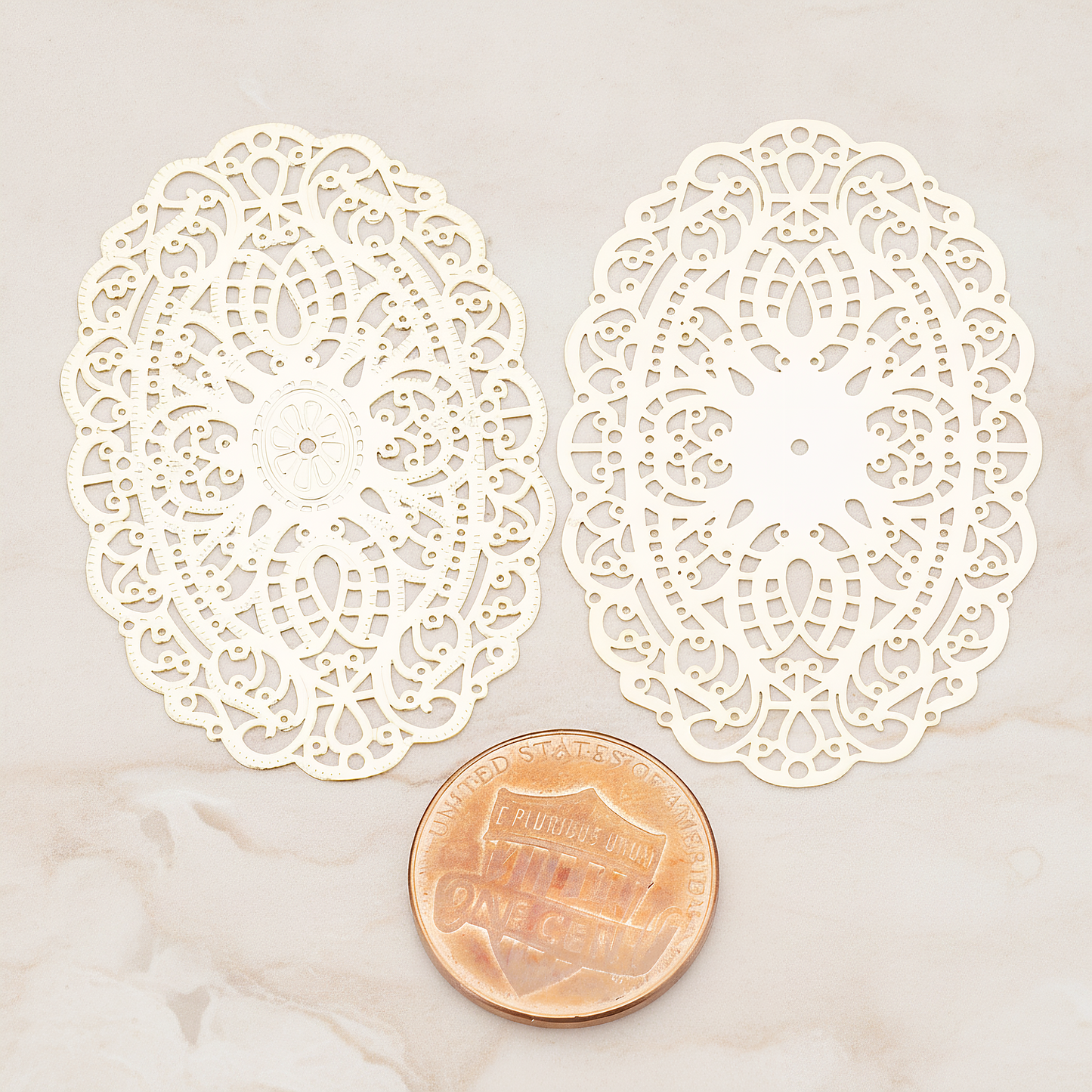 Vintage Gothic Filigree Oval Finding Pendant, 2 Pc on warm marble background (PD.223)