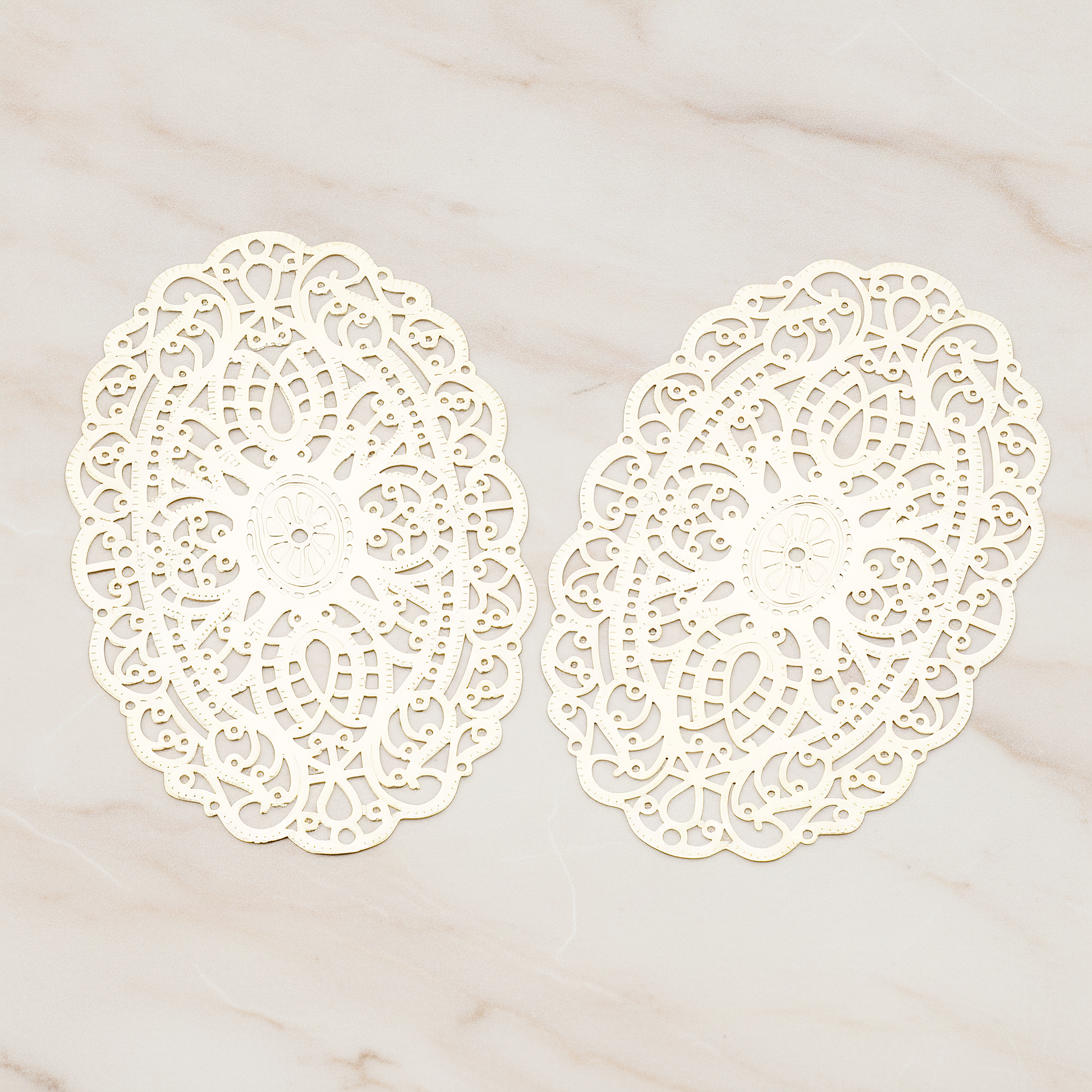 Vintage Gothic Filigree Oval Finding Pendant, 2 Pc on warm marble background (PD.223)