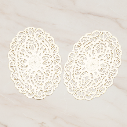 Vintage Gothic Filigree Oval Finding Pendant, 2 Pc on warm marble background (PD.223)