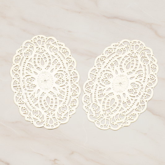 Vintage Gothic Filigree Oval Finding Pendant, 2 Pc on warm marble background (PD.223)