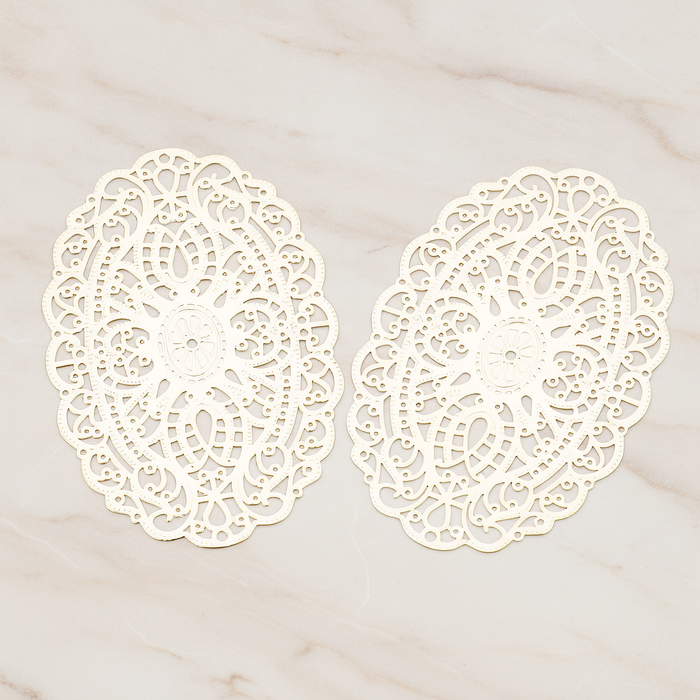 Vintage Gothic Filigree Oval Finding Pendant, 2 Pc on warm marble background (PD.223)