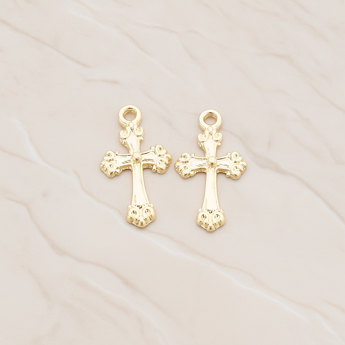 Small Cathedral Cross Pendant, 4 Pc on warm marble background (PD.227)