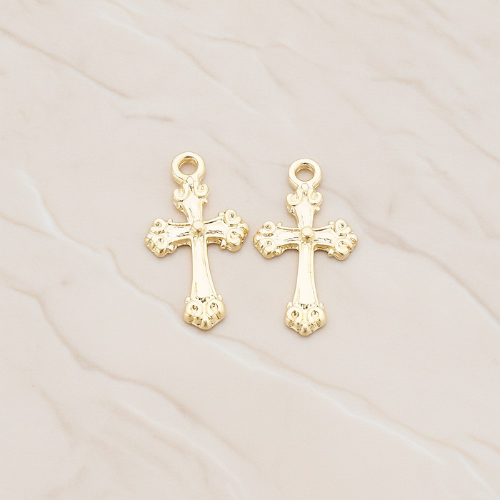 Small Cathedral Cross Pendant, 4 Pc on warm marble background (PD.227)