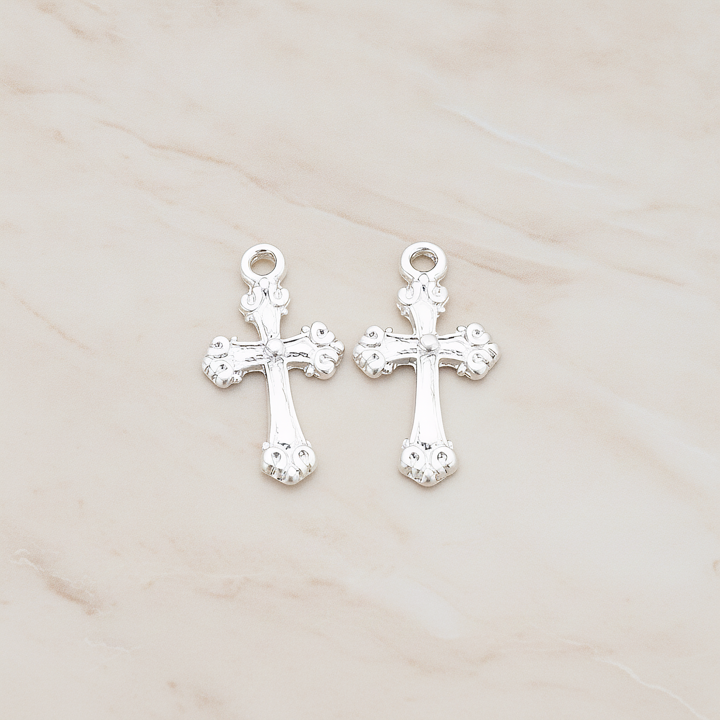 Small Cathedral Cross Pendant, 4 Pc on warm marble background (PD.227)
