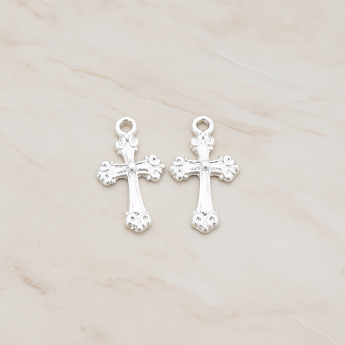 Small Cathedral Cross Pendant, 4 Pc on warm marble background (PD.227)