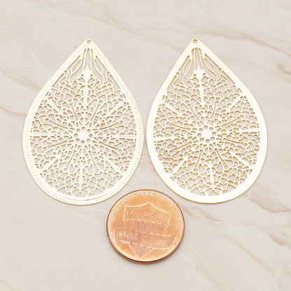 Cathedral Filigree Teardrop Pendant, 2 Pc on warm marble background (PD.229-01)