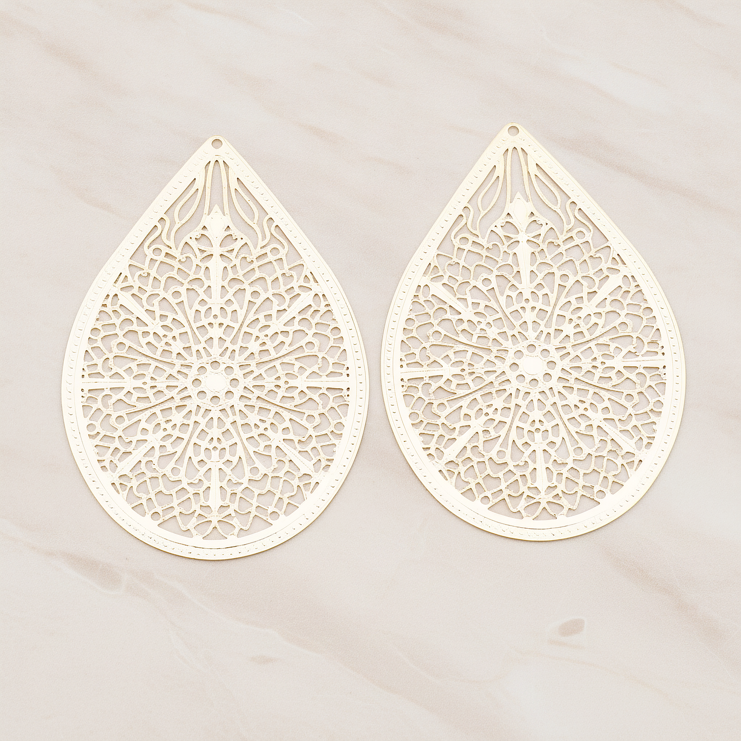 Cathedral Filigree Teardrop Pendant, 2 Pc on warm marble background (PD.229-01)
