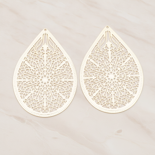 Cathedral Filigree Teardrop Pendant, 2 Pc on warm marble background (PD.229-01)