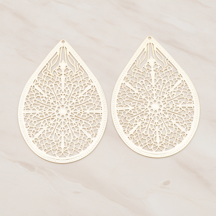 Cathedral Filigree Teardrop Pendant, 2 Pc on warm marble background (PD.229-01)