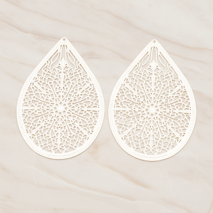 Cathedral Filigree Teardrop Pendant, 2 Pc on warm marble background (PD.229-01)