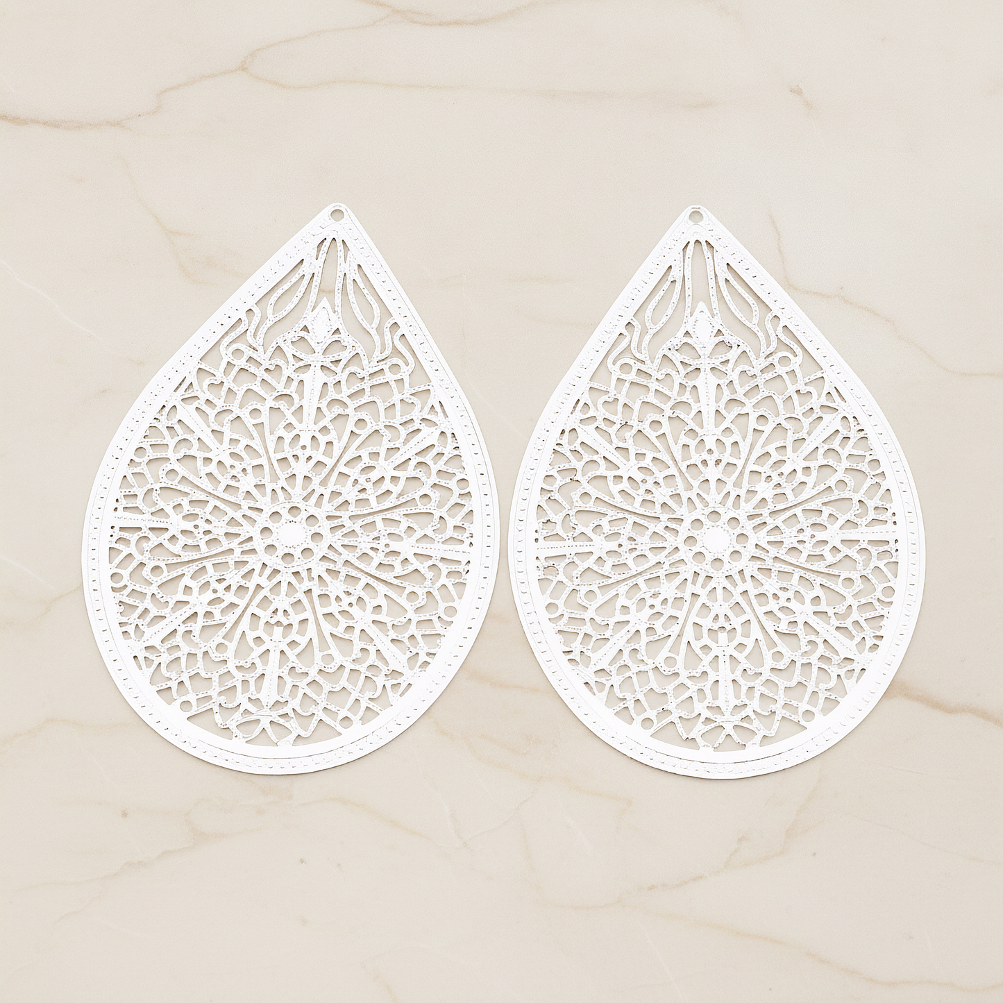 Cathedral Filigree Teardrop Pendant, 2 Pc on warm marble background (PD.229-01)
