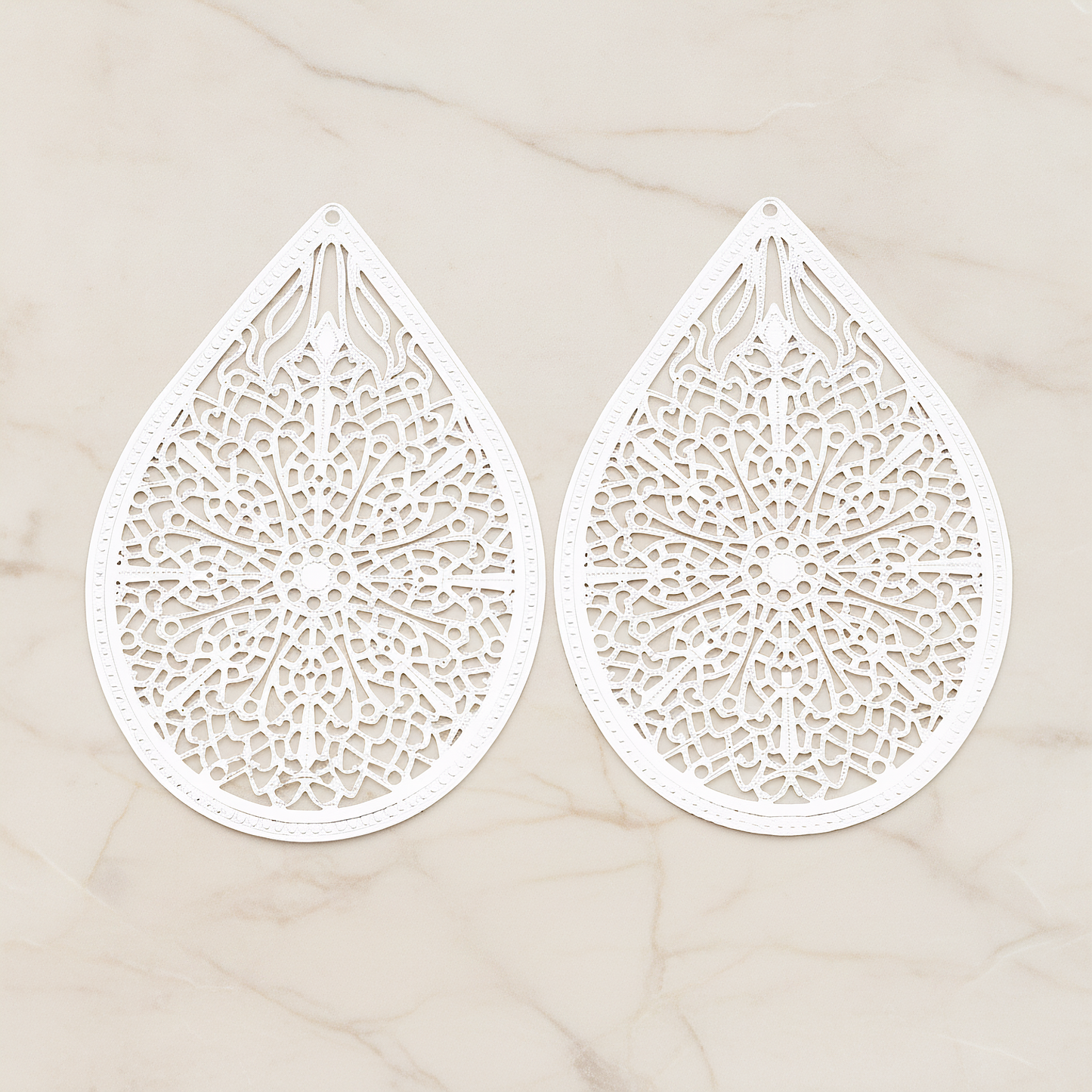 Cathedral Filigree Teardrop Pendant, 2 Pc on warm marble background (PD.229-01)