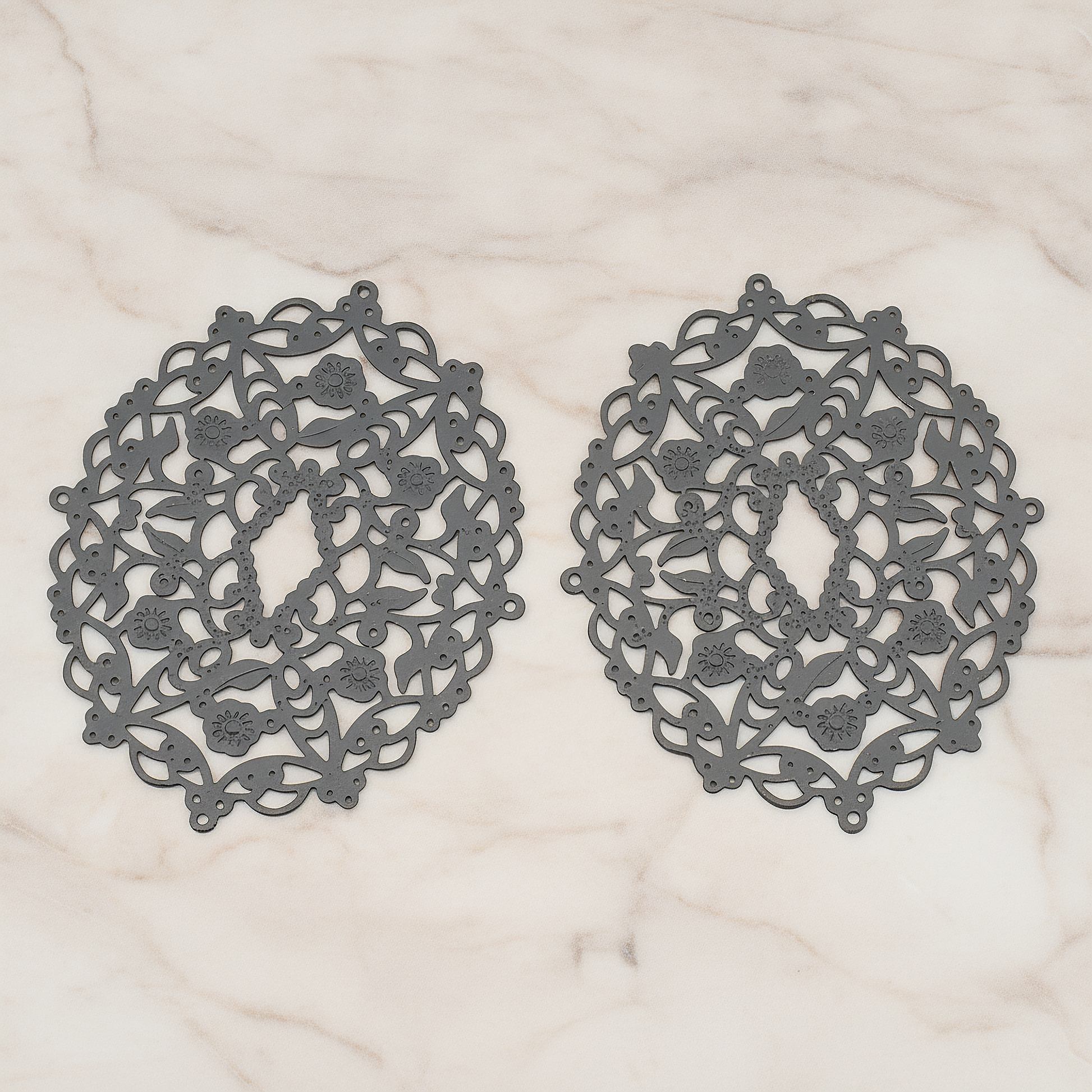 Vinyl Floral Filigree Floral Pendant, 2 Pc on warm marble background (PD.233)