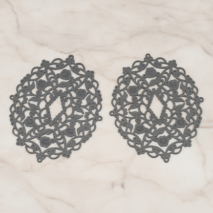 Vinyl Floral Filigree Floral Pendant, 2 Pc on warm marble background (PD.233)