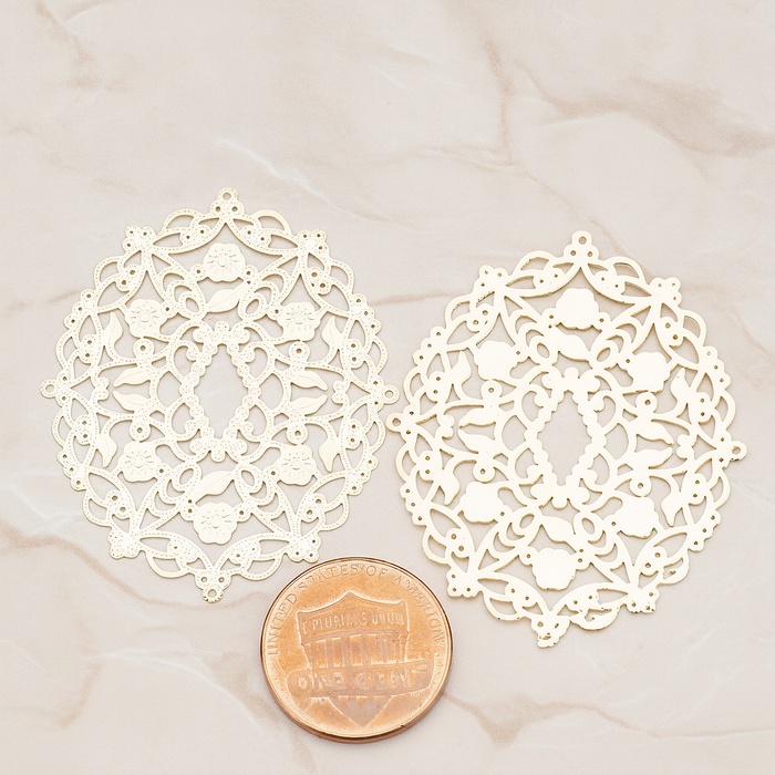 Vinyl Floral Filigree Floral Pendant, 2 Pc on warm marble background (PD.233)