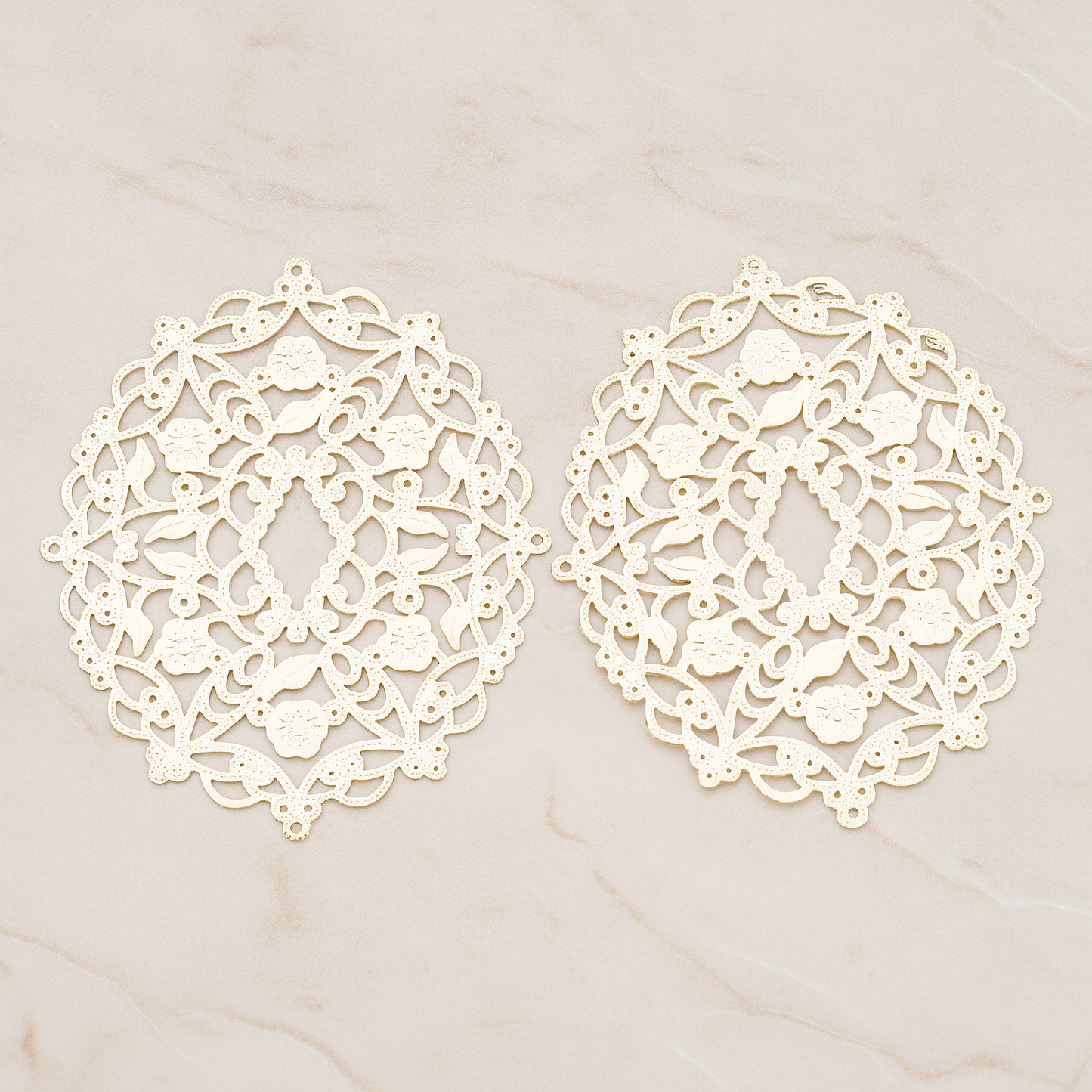Vinyl Floral Filigree Floral Pendant, 2 Pc on warm marble background (PD.233)