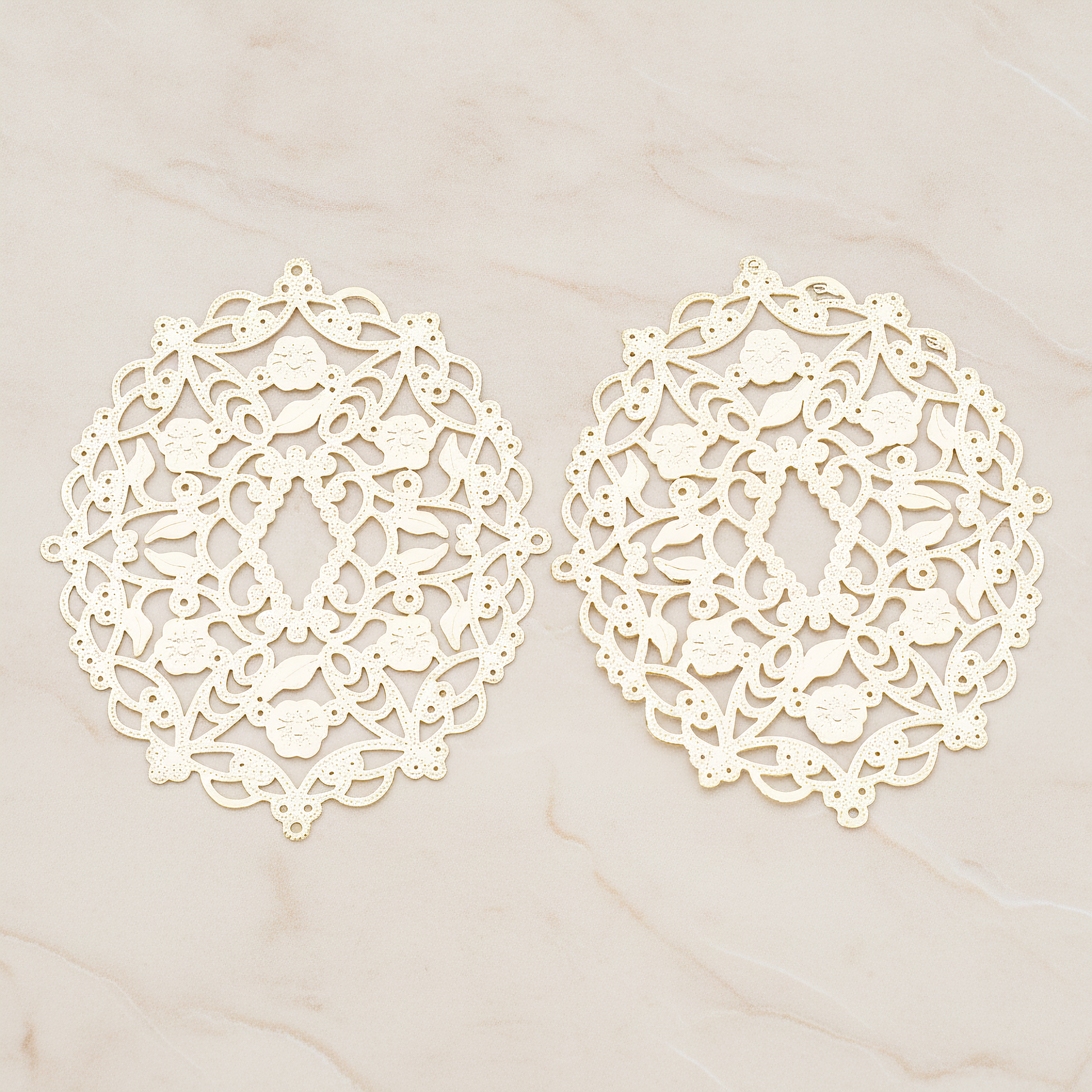 Vinyl Floral Filigree Floral Pendant, 2 Pc on warm marble background (PD.233)