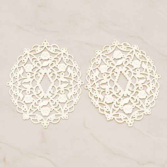 Vinyl Floral Filigree Floral Pendant, 2 Pc on warm marble background (PD.233)