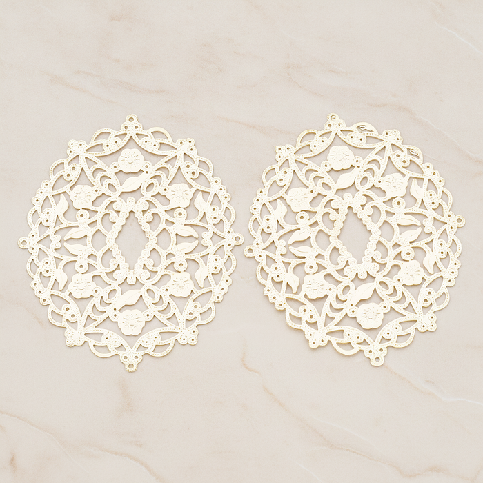 Vinyl Floral Filigree Floral Pendant, 2 Pc on warm marble background (PD.233)