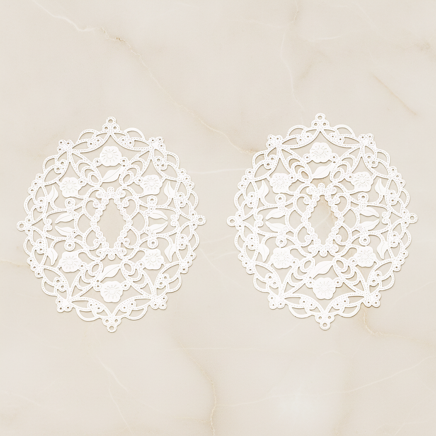 Vinyl Floral Filigree Floral Pendant, 2 Pc on warm marble background (PD.233)
