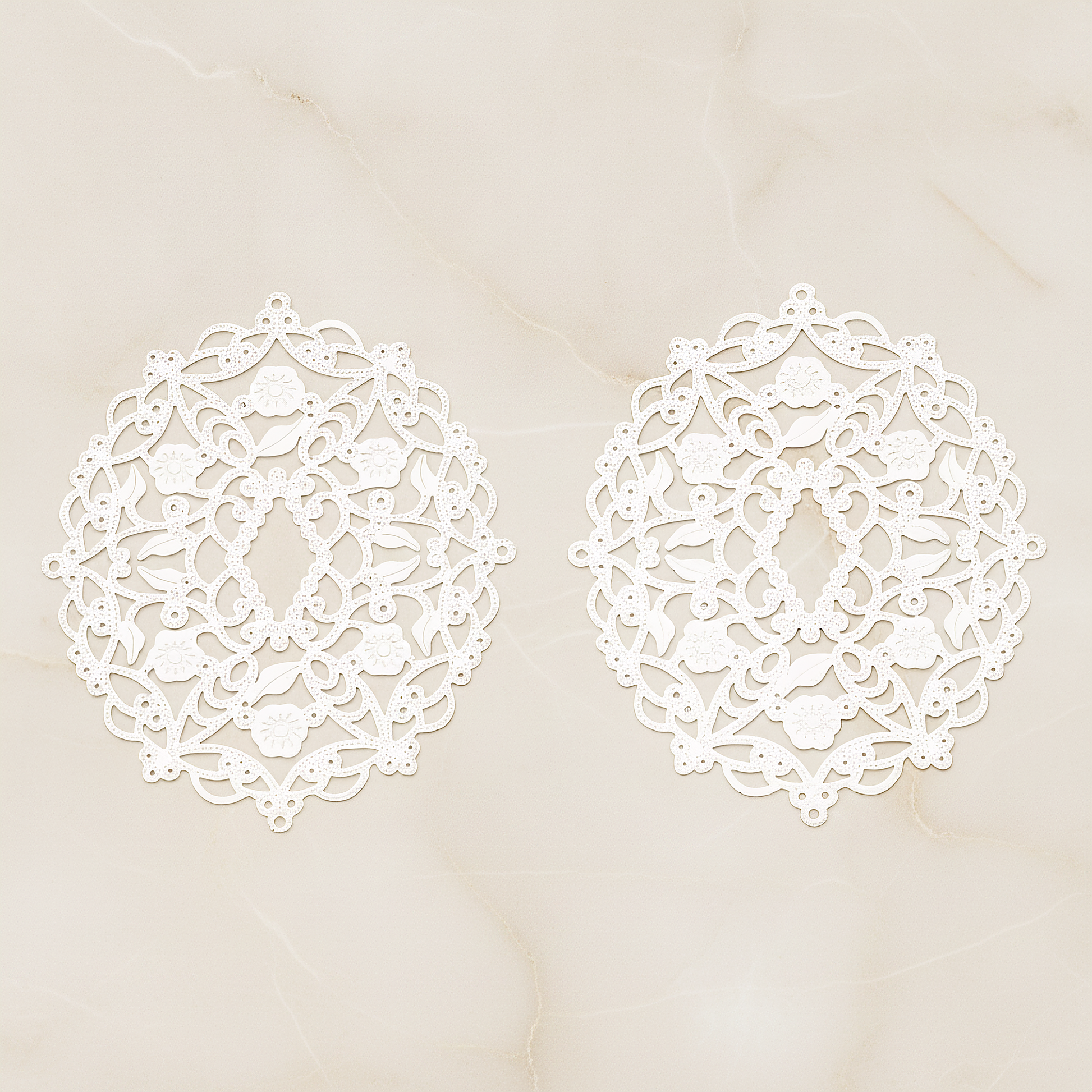 Vinyl Floral Filigree Floral Pendant, 2 Pc on warm marble background (PD.233)
