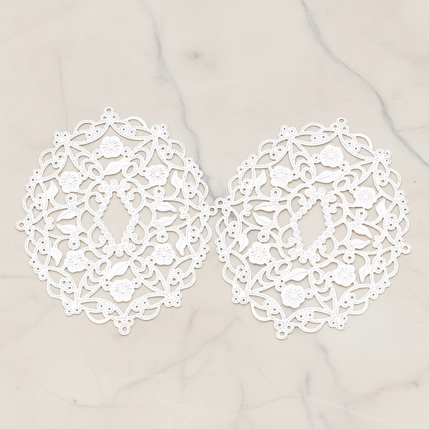 Vinyl Floral Filigree Floral Pendant, 2 Pc on warm marble background (PD.233)